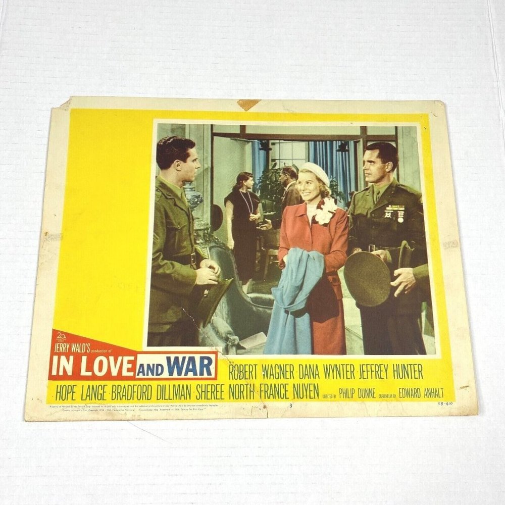 In Love and War 1958 Lobby Card Movie Poster War Robert Wagner Dana Wynter WW II